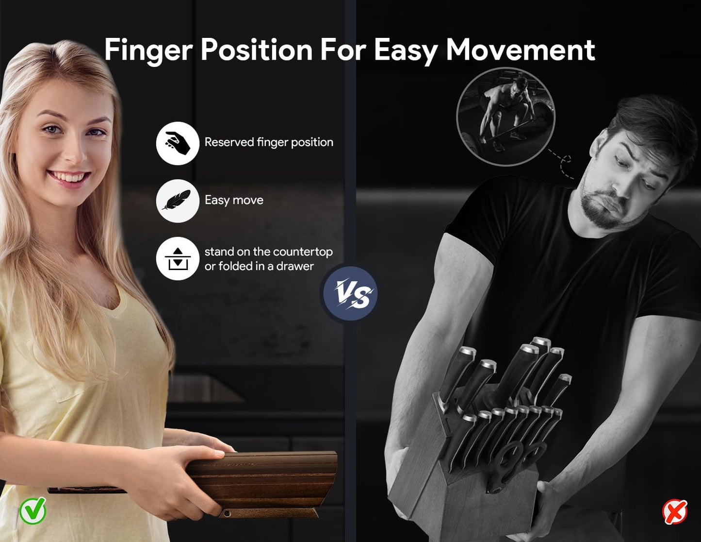 Knife Set 7 Piece Japanese Style Kitchen Knife Set With Foldable Magnetic Acacia Wood Block Sharp High Carbon Stainless Steel Knives Set for Kitchen with Anti-slip Ergonomic Handle, Ideal Gift