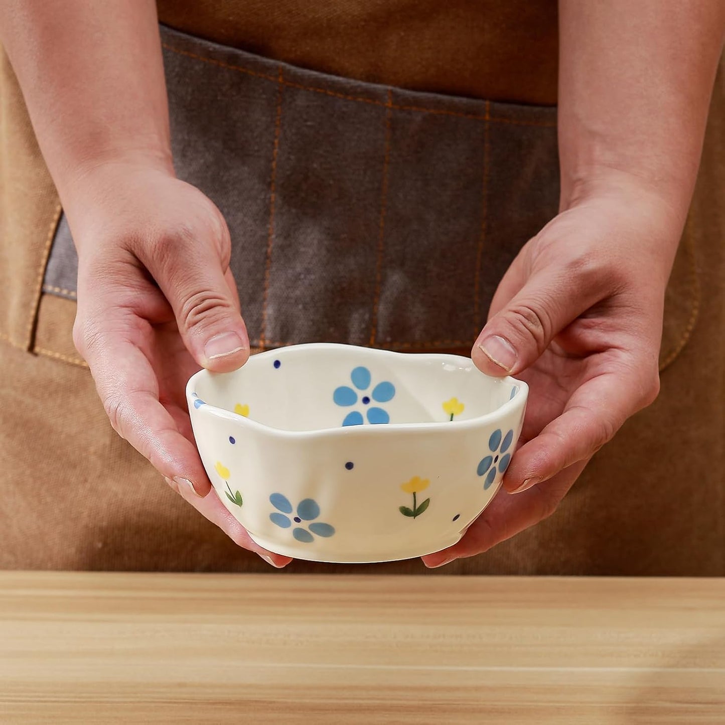 Koythin Ceramic Cereal Bowl, Cute Flowers Pattern Kitchen Bowls for Cereal, Salad, Pasta, Soup, Dessert, Serving, Home Decor, Microwave and Dishwasher Safe (Yellow Tulip)