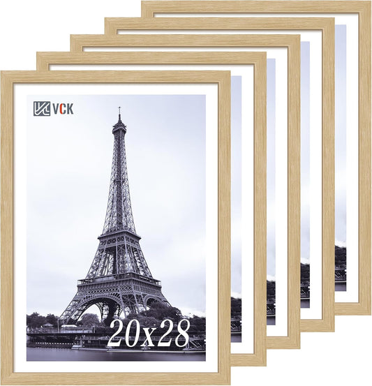 VCK 20x28 Picture Frame Set of 5 - Oak, Natural Solid Wood Poster Frames, Wall Mounting Hanging