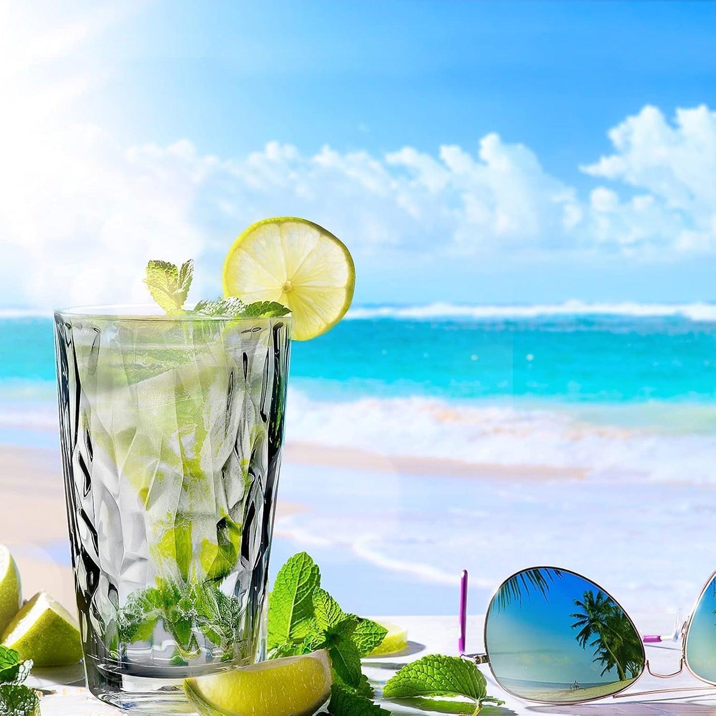 Topsky 16oz Plastic Tumblers Drinking Glasses Set of 4, Clear Acrylic Drinking Cups Wine Glasses Beverage Cups for Daily Use, Poolside, Outdoor&Indoor - Stackable, Dishwasher Safe, Easy to Clean