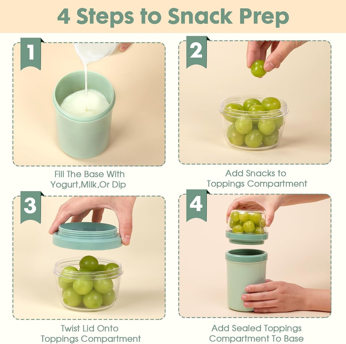 Snack Cup Box Container with Lid,Yogurt Parfait Snackle Cups and Spoons,600ml+270ml Breakfast On The Go,Portable Overnight Oats Cereal To Go,Reusable Travel Cereal Bowl and Milk Container