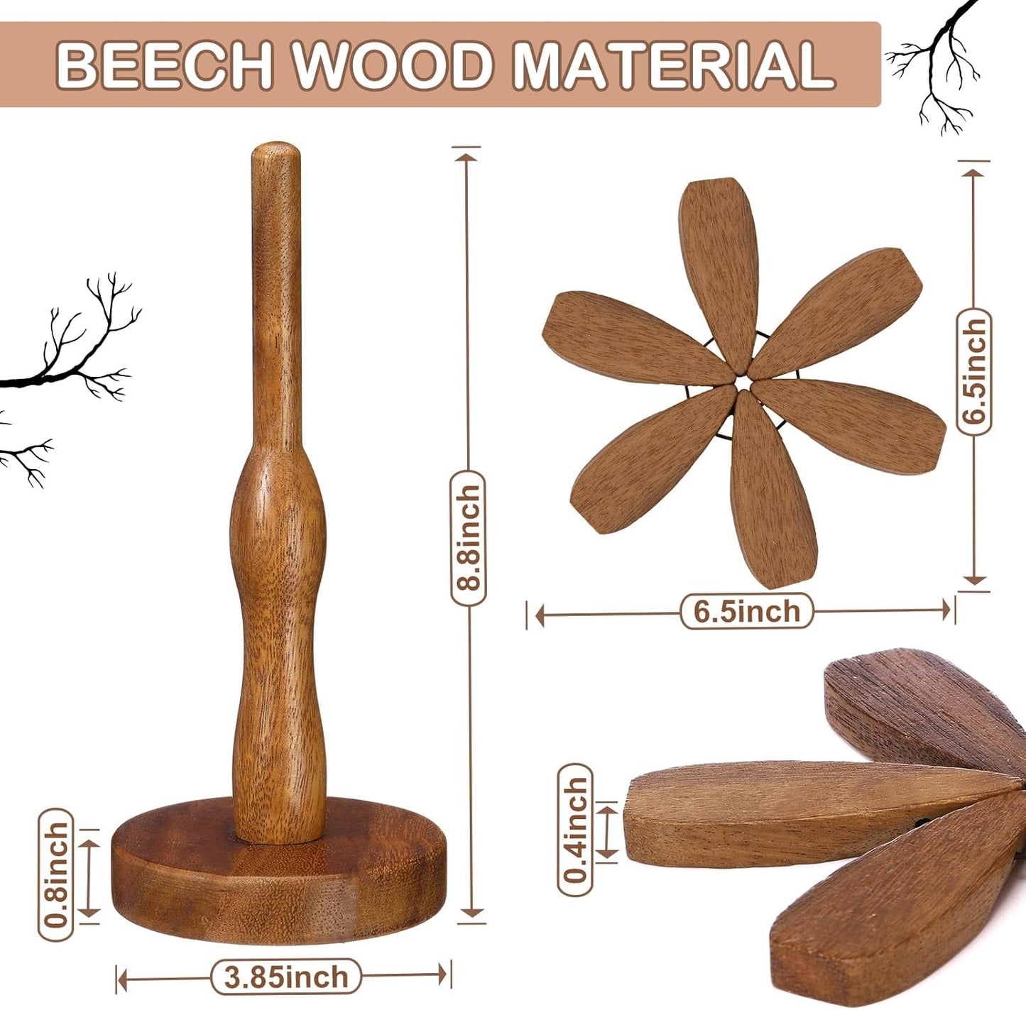 Wooden Tree Coaster Trivets Wood Trivets Set for Hot Dishes Set of 4 Christmas Tree Shape Foldable Wooden Coaster and 1 Stand Natural Trivet for Cups Plates Bowls Pots(Black Walnut Color)