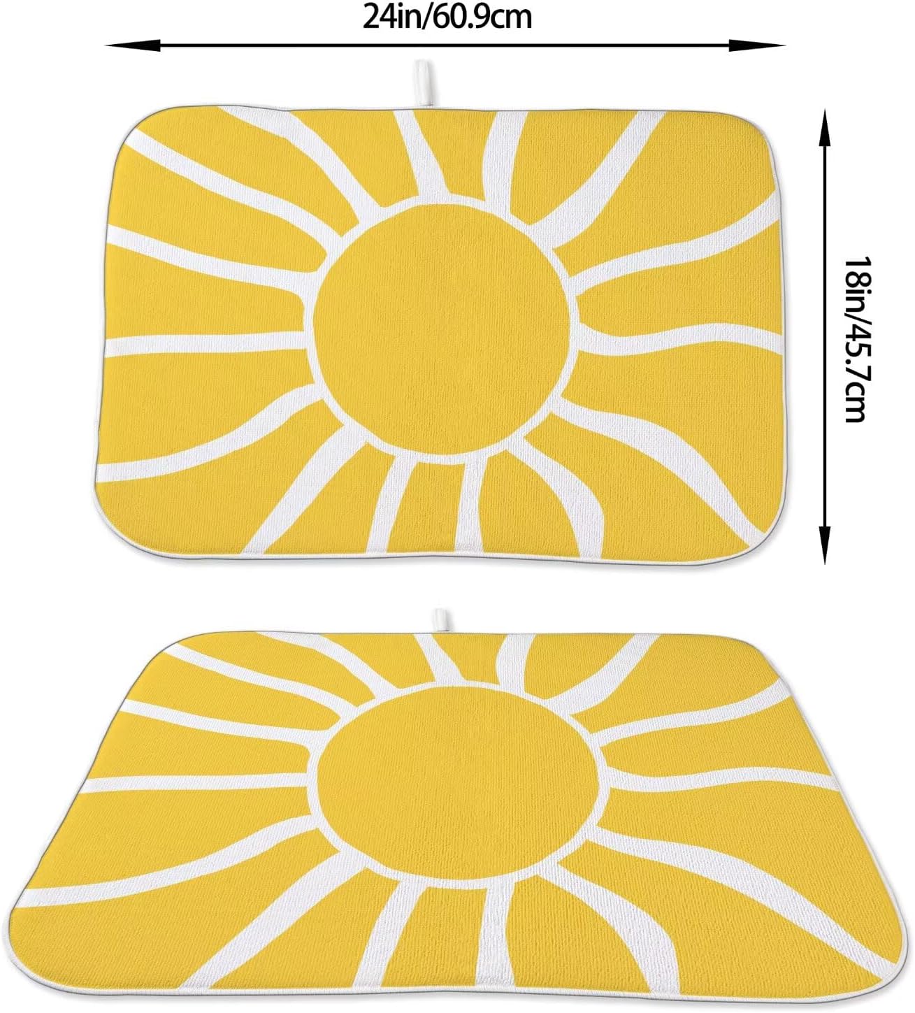 Summer Dish Drying Mat 18 x 24 inch, Yellow Sunshine Decorative Decorative Drying Mats Microfiber Absorbent Dish Washable Draining Mat for Kitchen Counter Decor