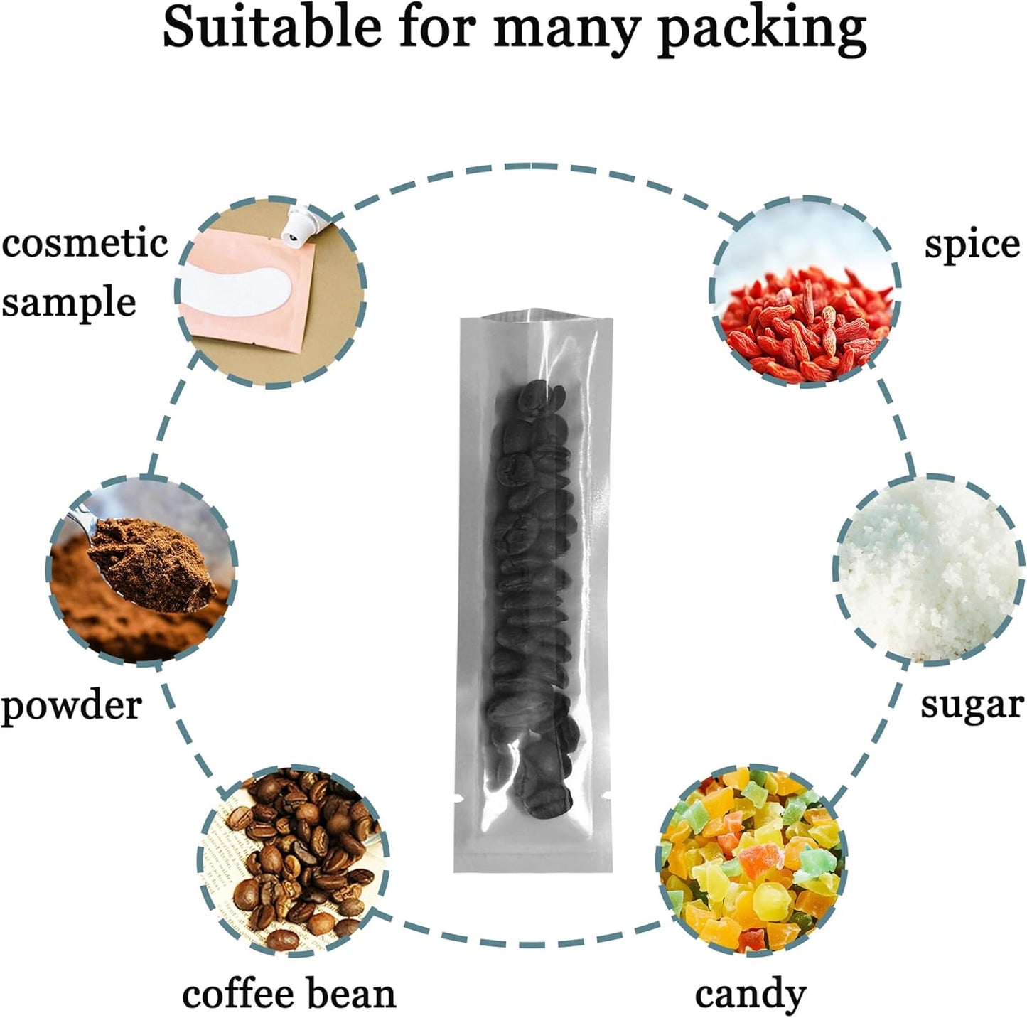 PABCK 100 Pcs 2.17x9.84 inch (inside size 1.77x9.45 inch) Clear Front Vacuum Heat Sealable Foil Bag Mylar Packets for Travel Sample Packaging Candy Instant Coffee Food Storage Aluminum Foil Package