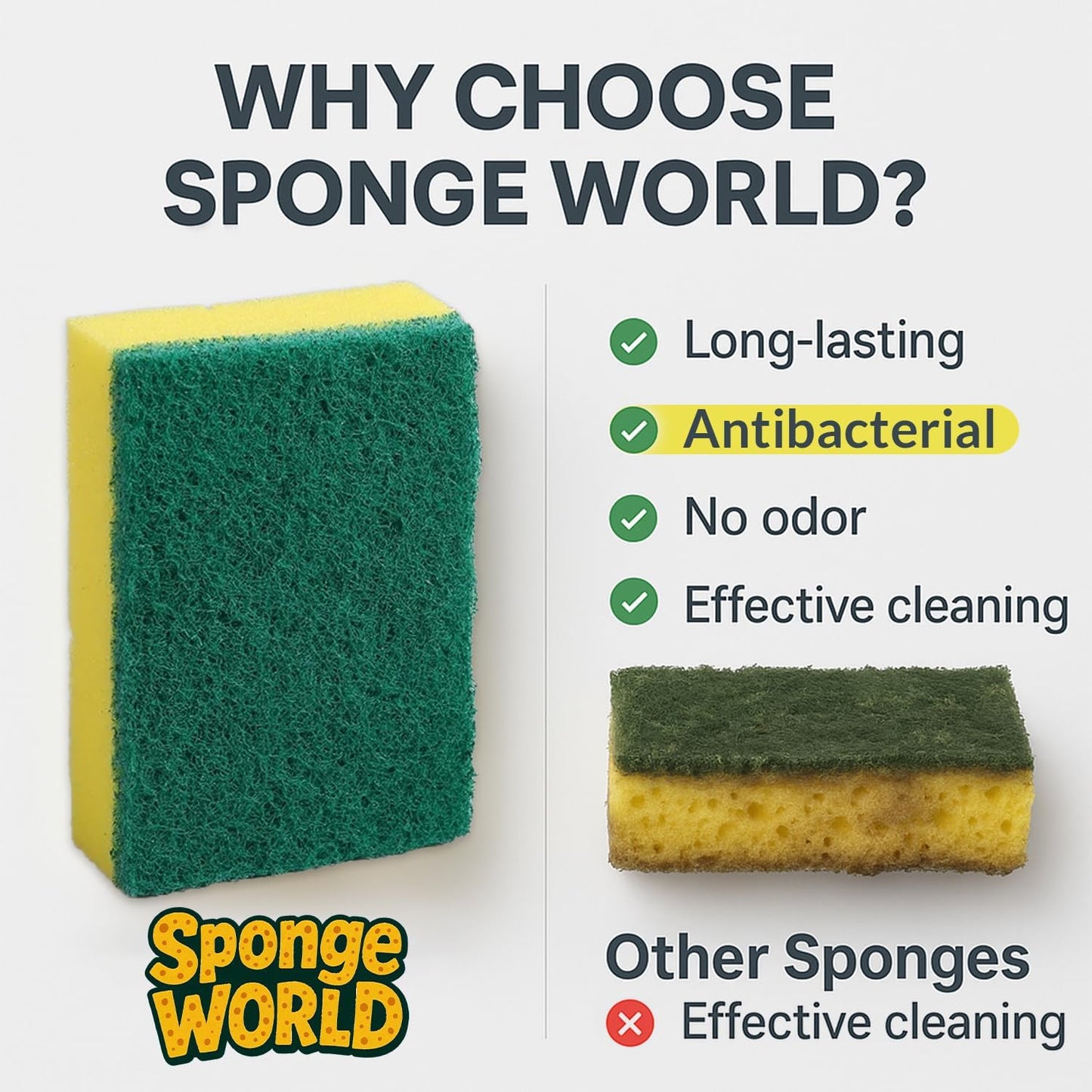Dish Sponge, Non Scratch Sponges, Heavy Duty Scrub Sponge 24 Pack, Kitchen Scrub Sponges, 2.8x4 inch, Pads for Dishes, for Use Everyday for Tough Messes dualsided SPONGE WORLD