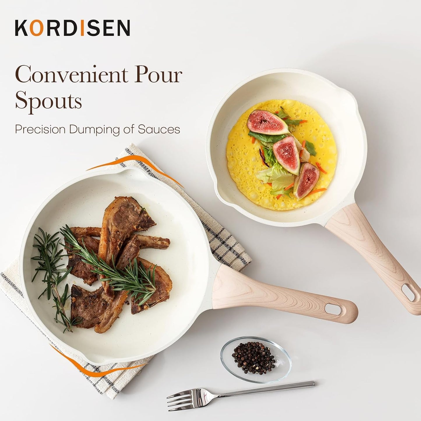 Kordisen Nonstick Ceramic Frying Pan, 11 Inch Ceramic Skillet, Healthy Non Toxic Cooking Pan, Stay-Cool Handle, Induction Compatible, PFOA & PFAS Free, White