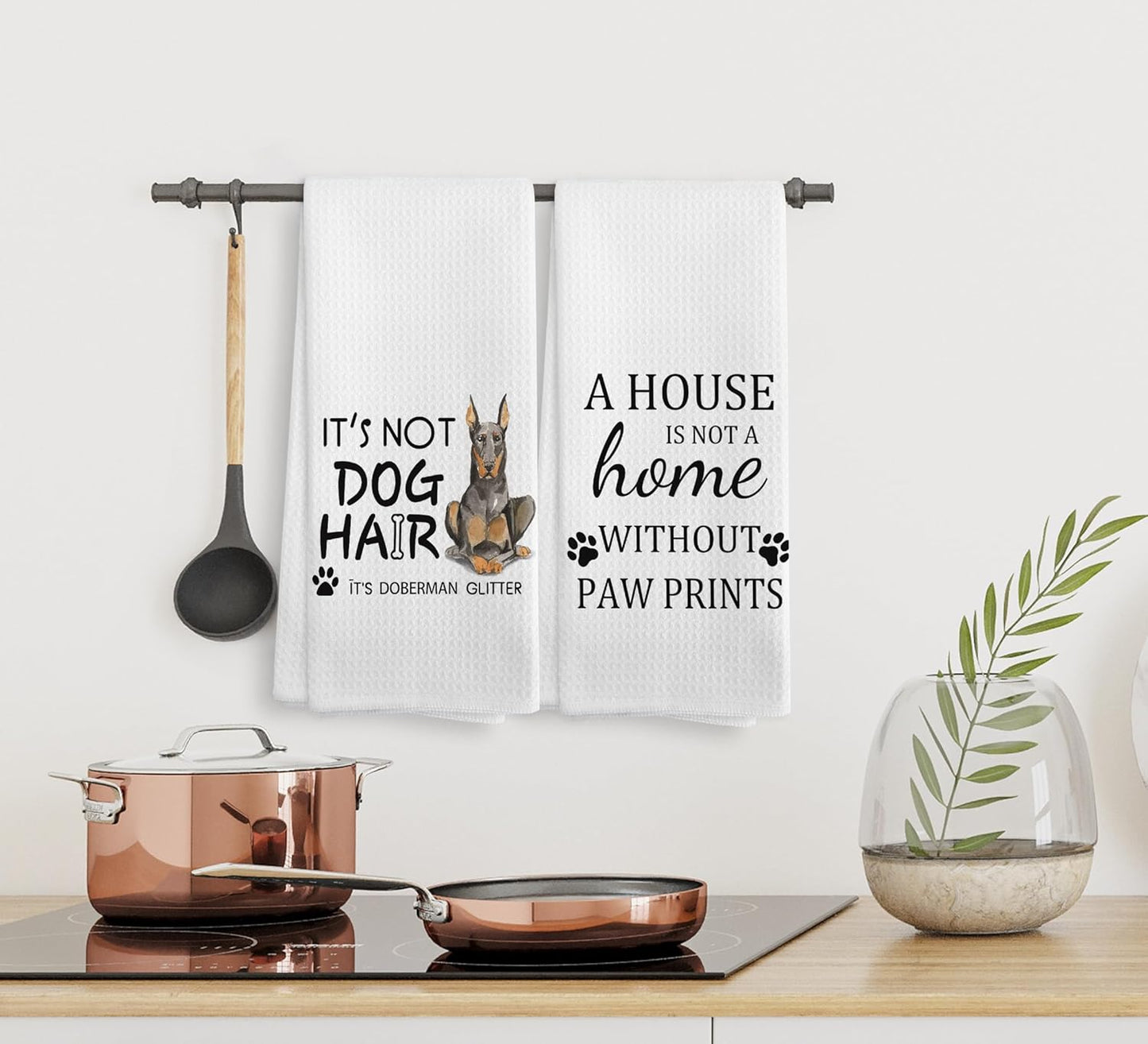 Doberman Glitter Dog Decor Kitchen Towels and Dishcloths Set of 2, Doberman Glitter Dog Mom Gifts for Women, 16×24 Inches