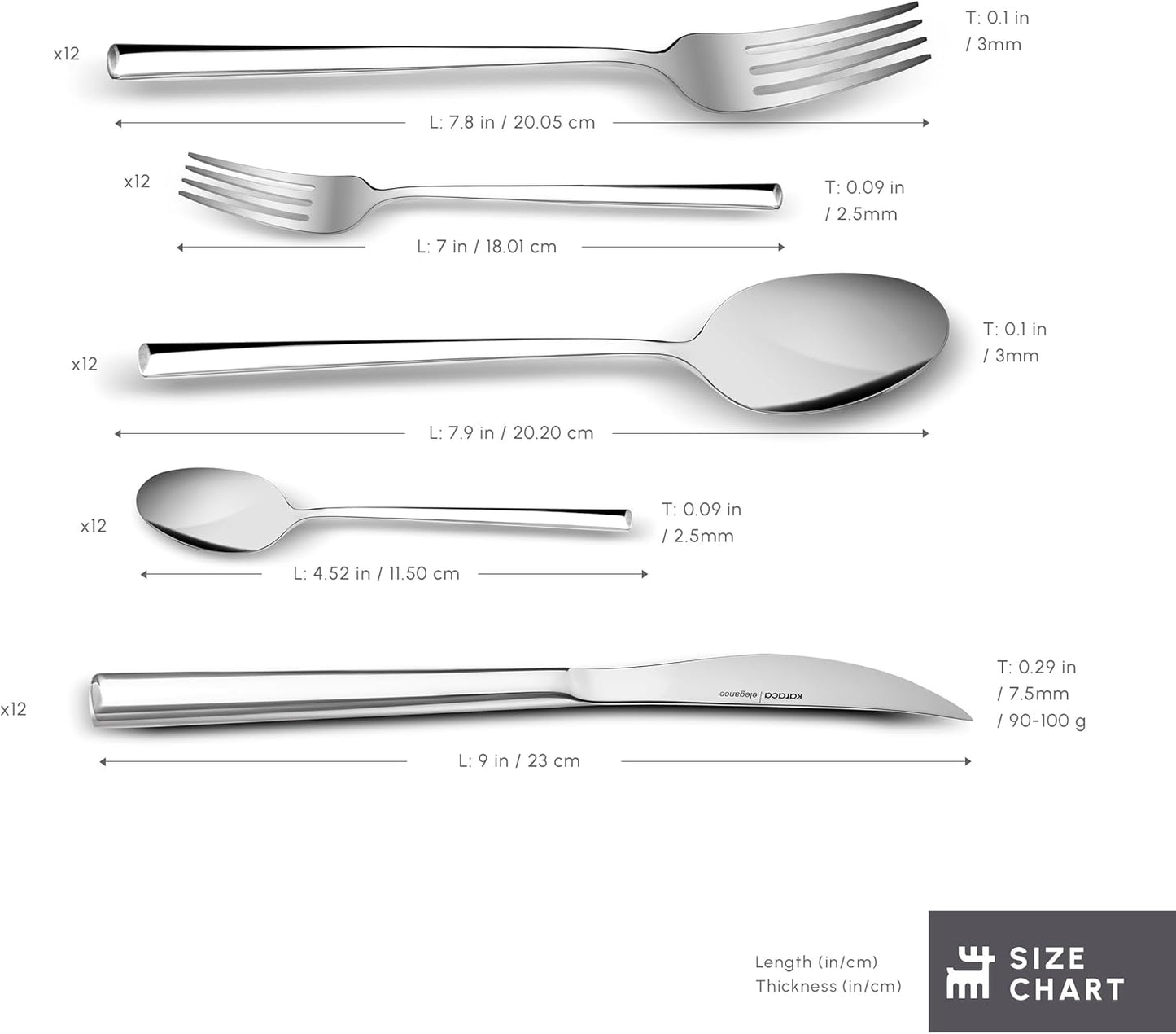 Karaca Tivoli 60 Pieces Cutlery Set for 12 Person - Forks, Spoon, Knives Silverware Sets - Modern Silver Flatware - Stainless Steel Kitchen Utensils Tableware Set - Dishwasher Safe