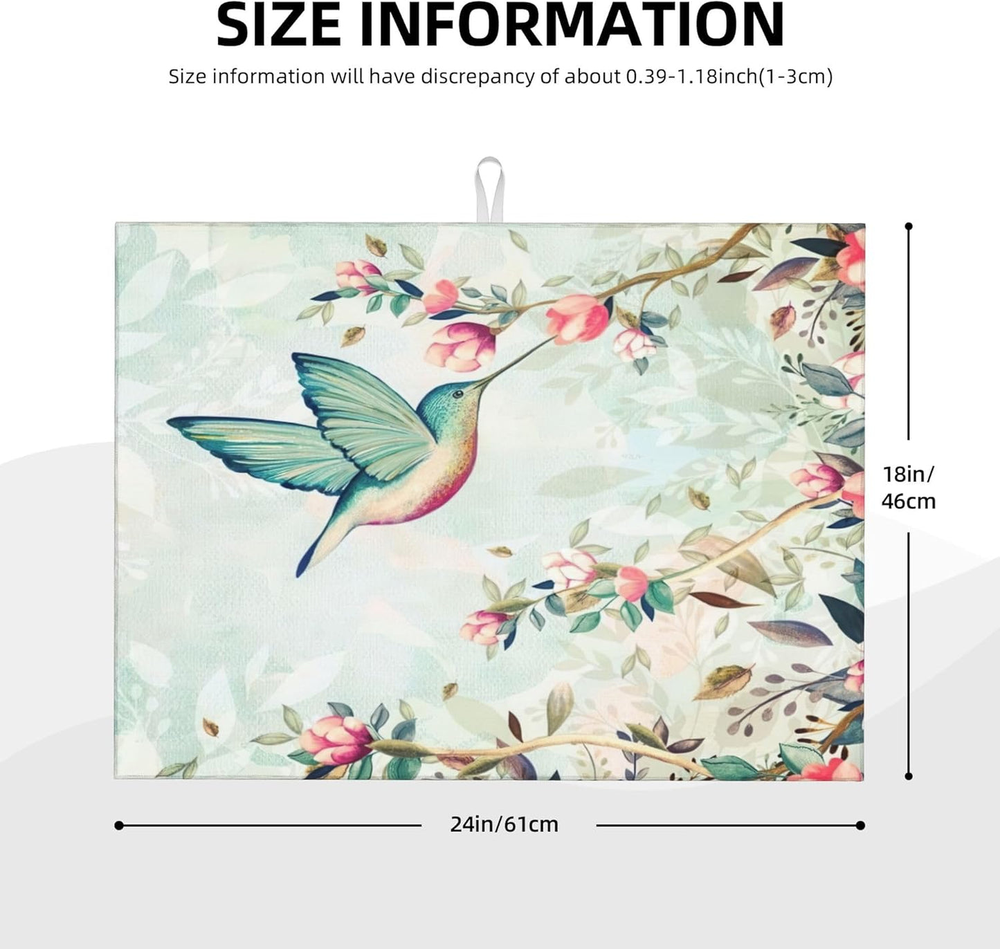 Hummingbird Flowers Dish Drying Mat 18x24 Inch, Microfiber Absorbent Fast Dry Mat Large Dish Mat Drying Kitchen Mat, Kitchen Drying Pad for Kitchen Counter Coffee Bar Decor Gifts
