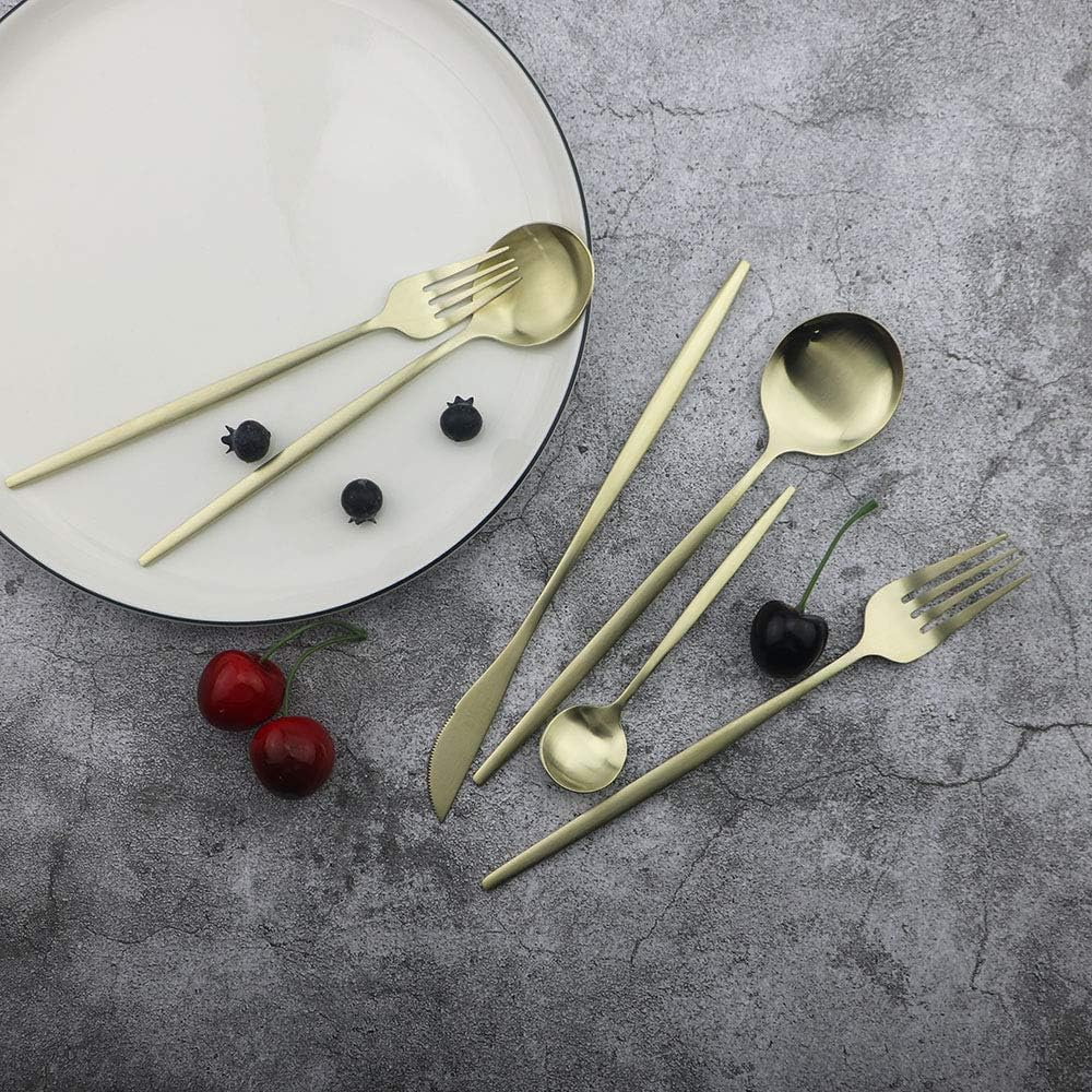 JASHII Flatware Silverware Set Stainless Steel Satin Finish Cutlery Set Service for 6, 30-Piece Spoons And Forks Kitchen Utensil Set, Dishwasher Safe (Matte Champagne gold)