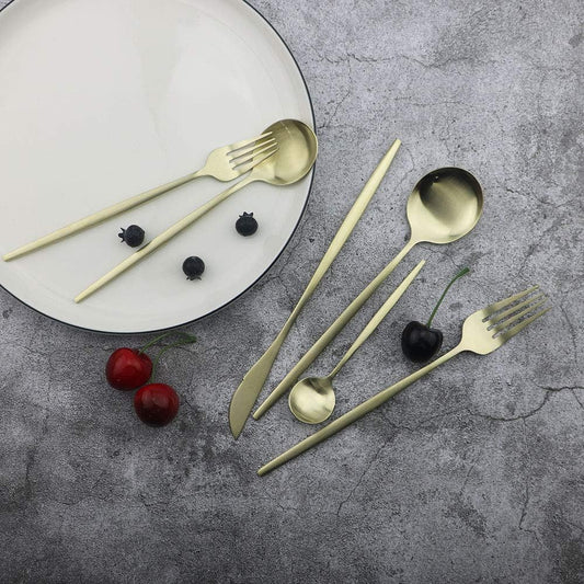 JASHII Flatware Silverware Set Stainless Steel Satin Finish Cutlery Set Service for 6, 30-Piece Spoons And Forks Kitchen Utensil Set, Dishwasher Safe (Matte Champagne gold)