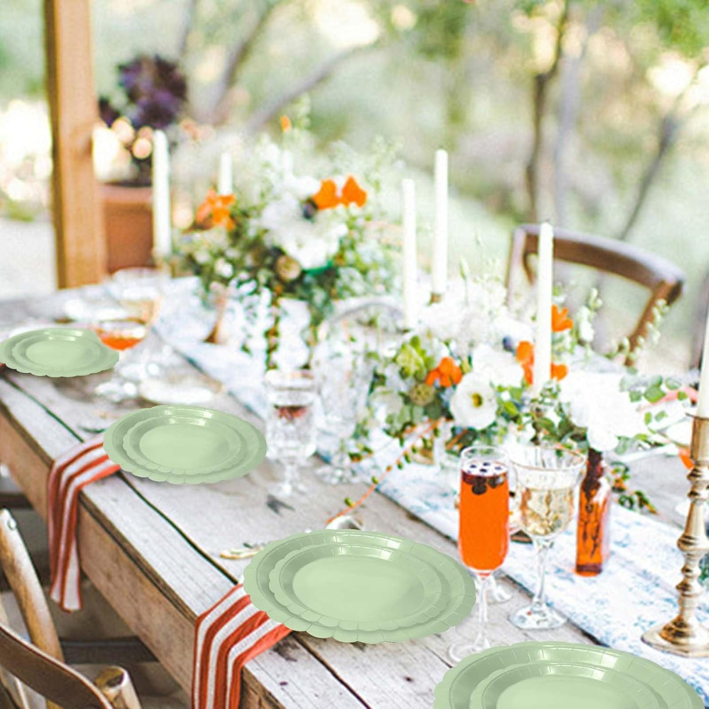 50 Pcs Sage Green Scalloped Paper Plates 25 × 7'' and 25 × 9'' Disposable Sage Scalloped Dinner Plates for Wedding Baby Shower Birthday Party Disposable Dessert Plate