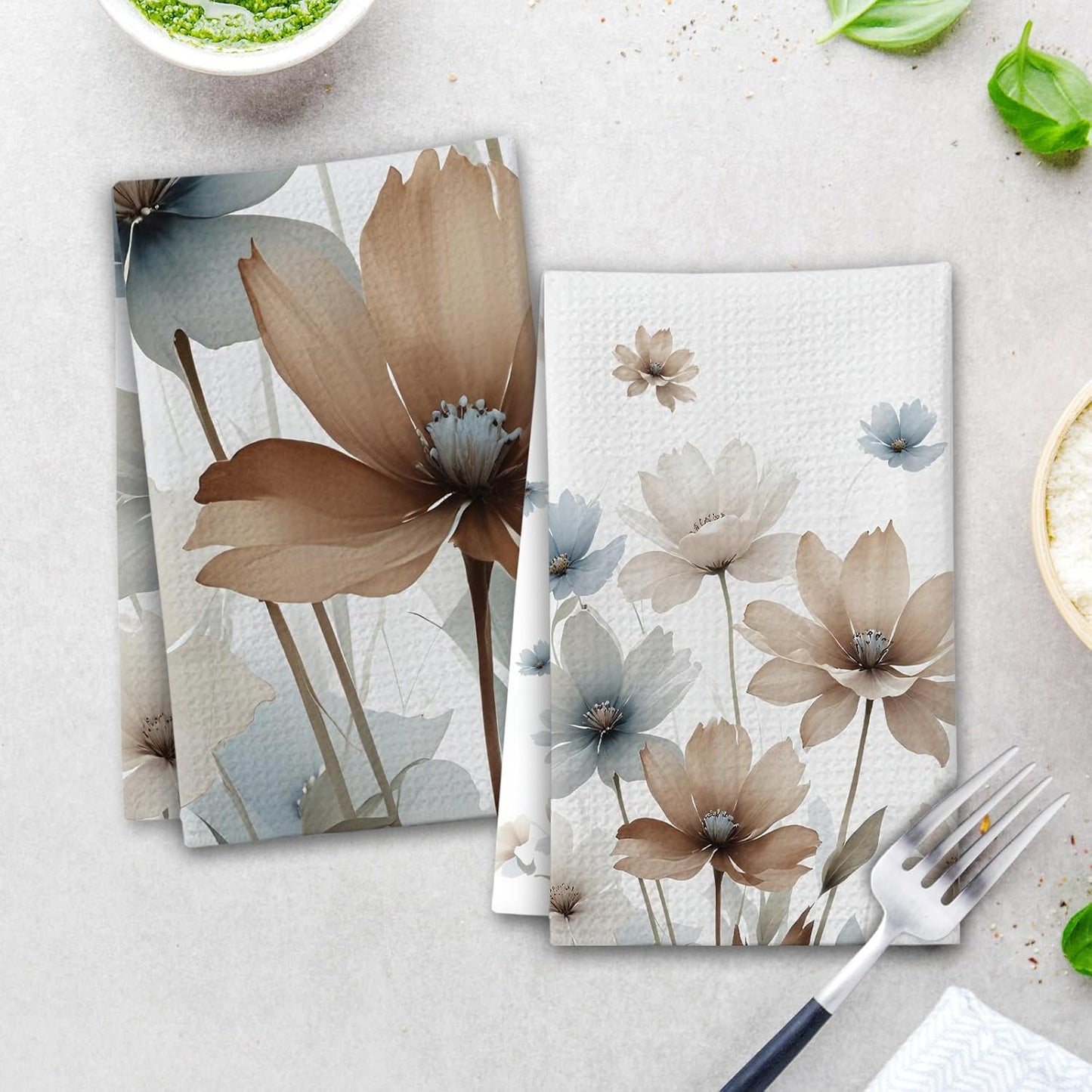 Watercolor Flowers Kitchen Towels, Poppy Floral Leaves House Hand Towel Set of 2, Farmhouse Gifts for Home Bathroom Holiday Decor - A06