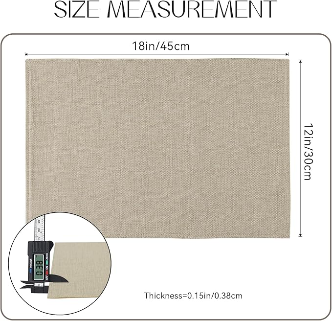 Romanstile Cloth Placemats Set of 8-12 x 18 Inch, Heat Resistant Double Layered Thickened Burlap Place Mats, Washable Faux Linen Farmhouse Table Mats for Kitchen/Dining/Party/Outdoor, Beige