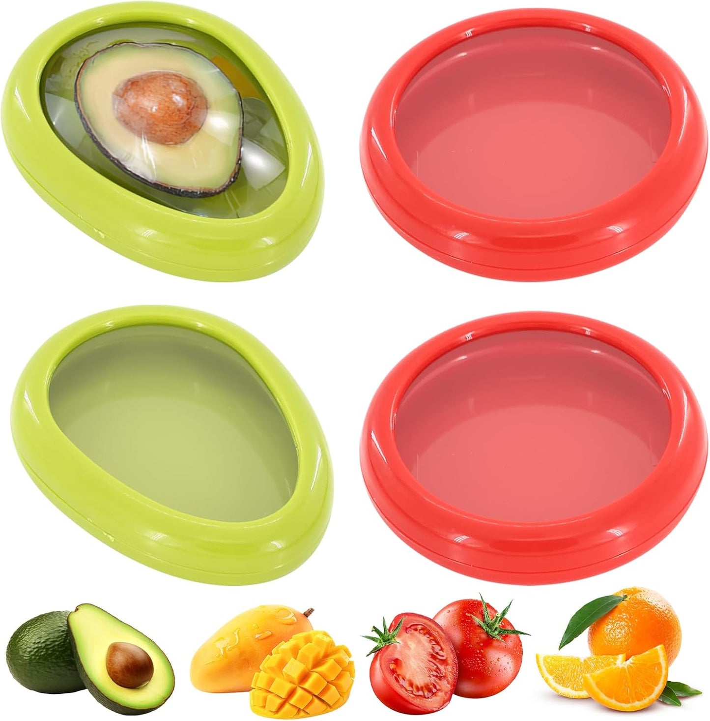 4-Piece Reusable Silicone Food Storage Containers Set (2 Avocado + 2 Tomato) - Airtight Silicone Vegetable Storage for Freshness, Kitchen Containers