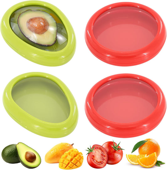 4-Piece Reusable Silicone Food Storage Containers Set (2 Avocado + 2 Tomato) - Airtight Silicone Vegetable Storage for Freshness, Kitchen Containers