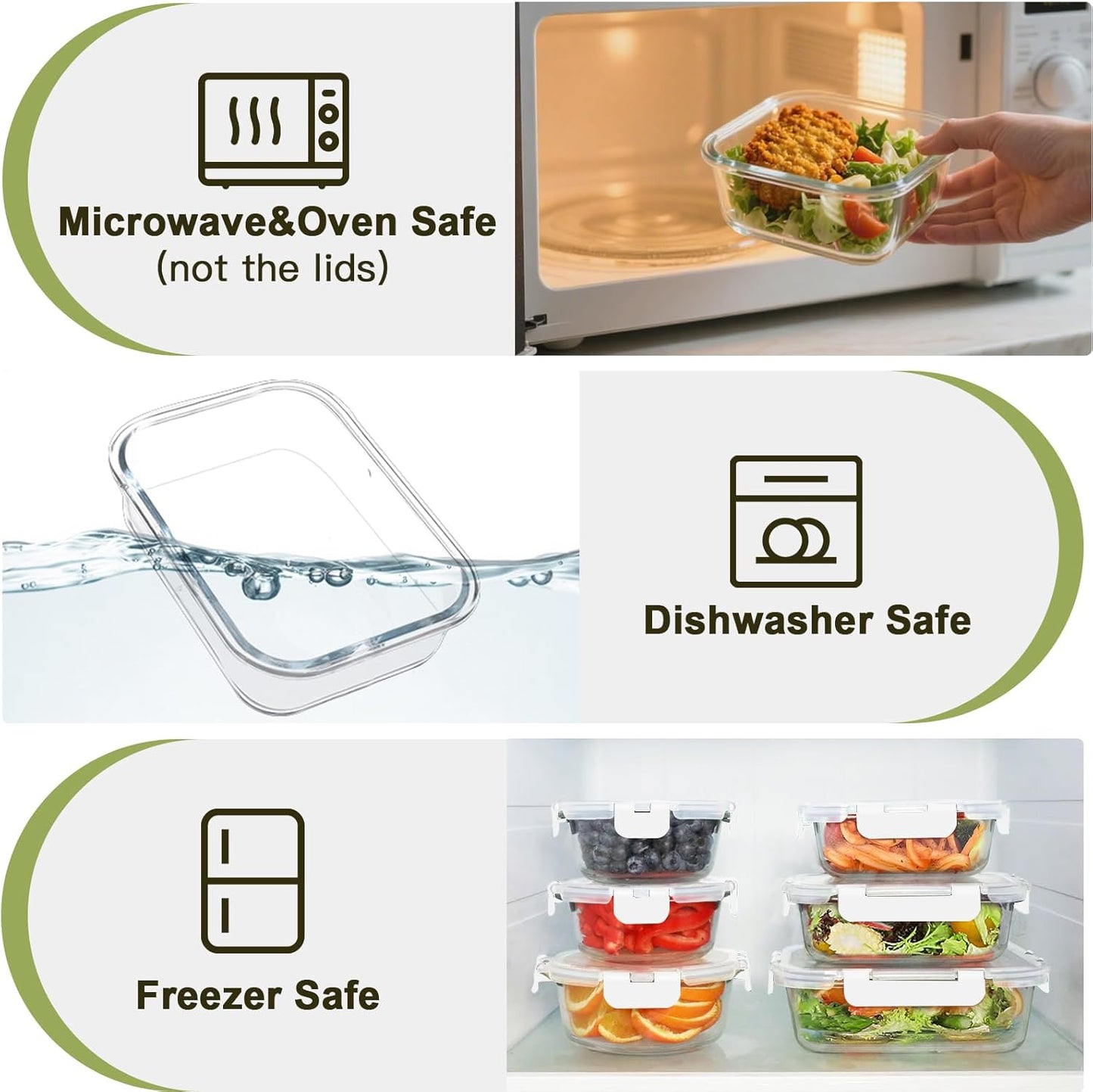 BAYZZ 30 Piece Glass Food Storage Containers Set, Glass Meal Prep Containers with Lids, Airtight Lunch Box, BPA-Free, Microwave, Freezer & Dishwasher Safe,White