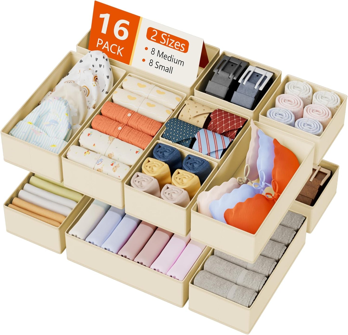 DIMJ Drawer Organizer Clothes Storage - 16 Pack Baby Dresser Organizer for Nursery, Foldable Drawer Dividers for Bedroom Closet Organization, Fabric Storage Bins for Socks, Underwears, Bras