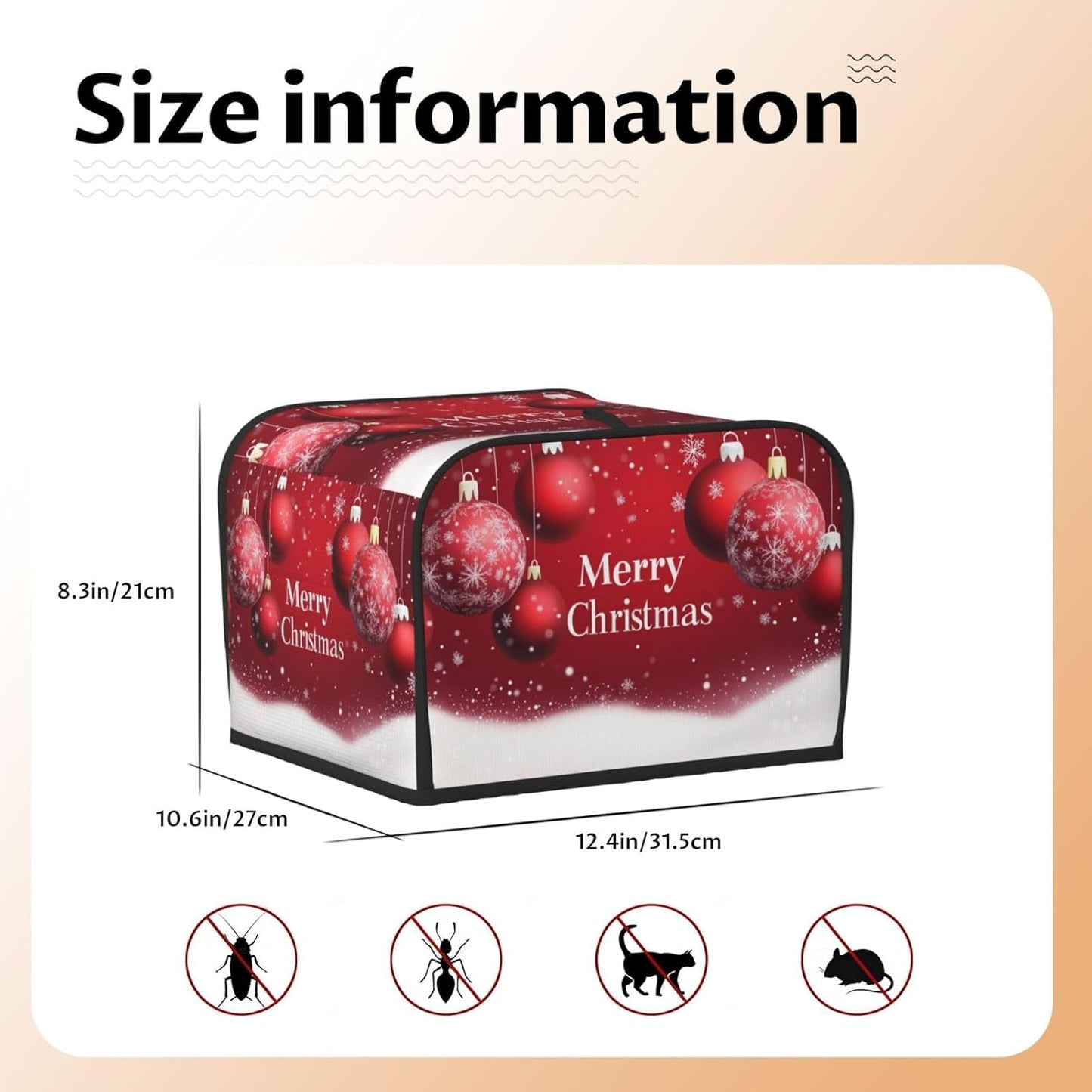 Toaster Cover 4 Slice Red Ball Christmas Pattern Kitchen Small Appliance Covers with Pockets Dust and Fingerprint Protection