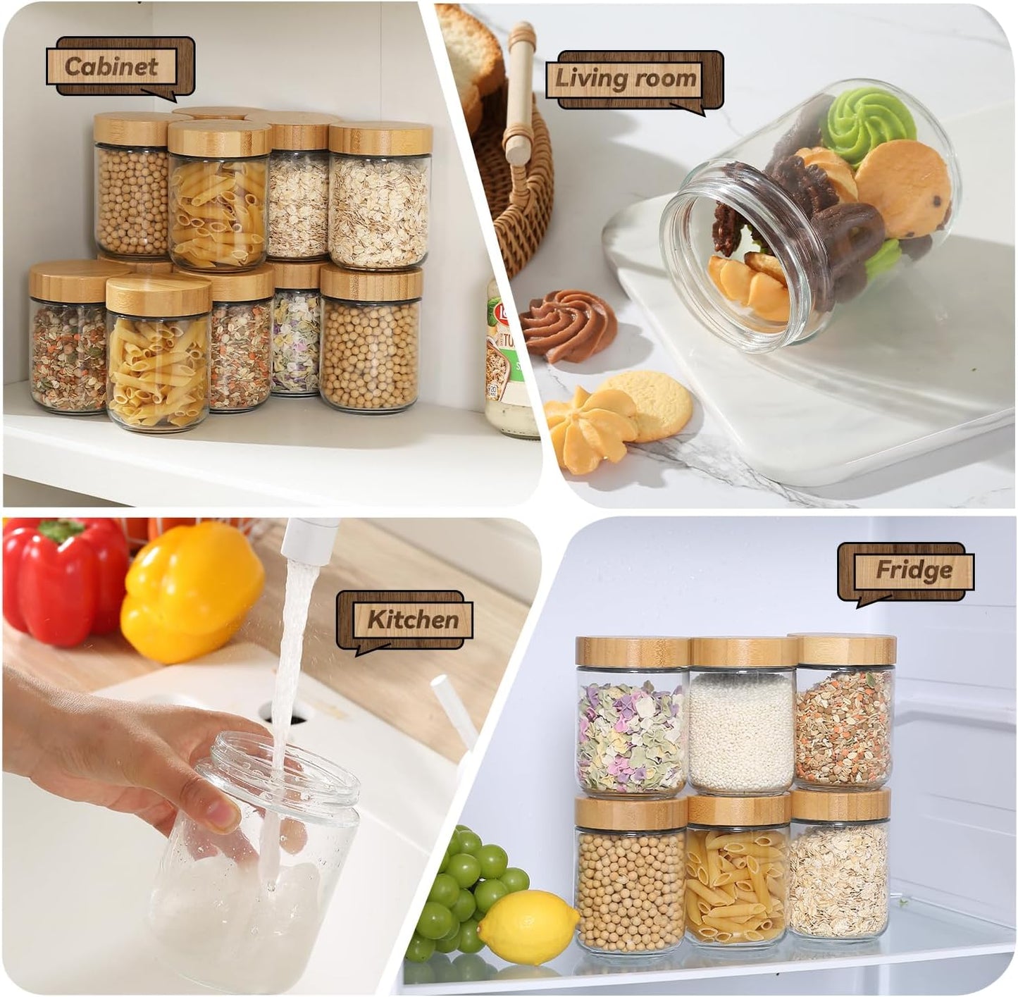 16 Oz Overnight Oats Containers 16 OZ Mason Food Jars With Lid Wide Mouth Glass Food Storage For Oats Yogurt Vegetable and Fruit Salad Spices Jam (12 Pack Bamboo Lid)