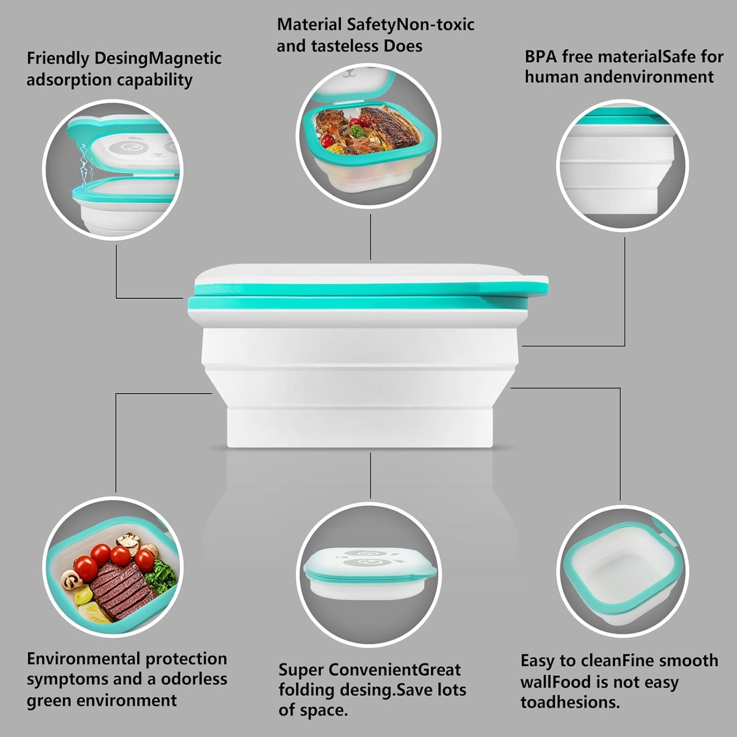Silicone Food Storage Containers, Camping Bowl with Lids Collapsible, Freezer & Dishwasher Safe, Reusable 30 Oz Lunch Box for Camping Travel Fruit