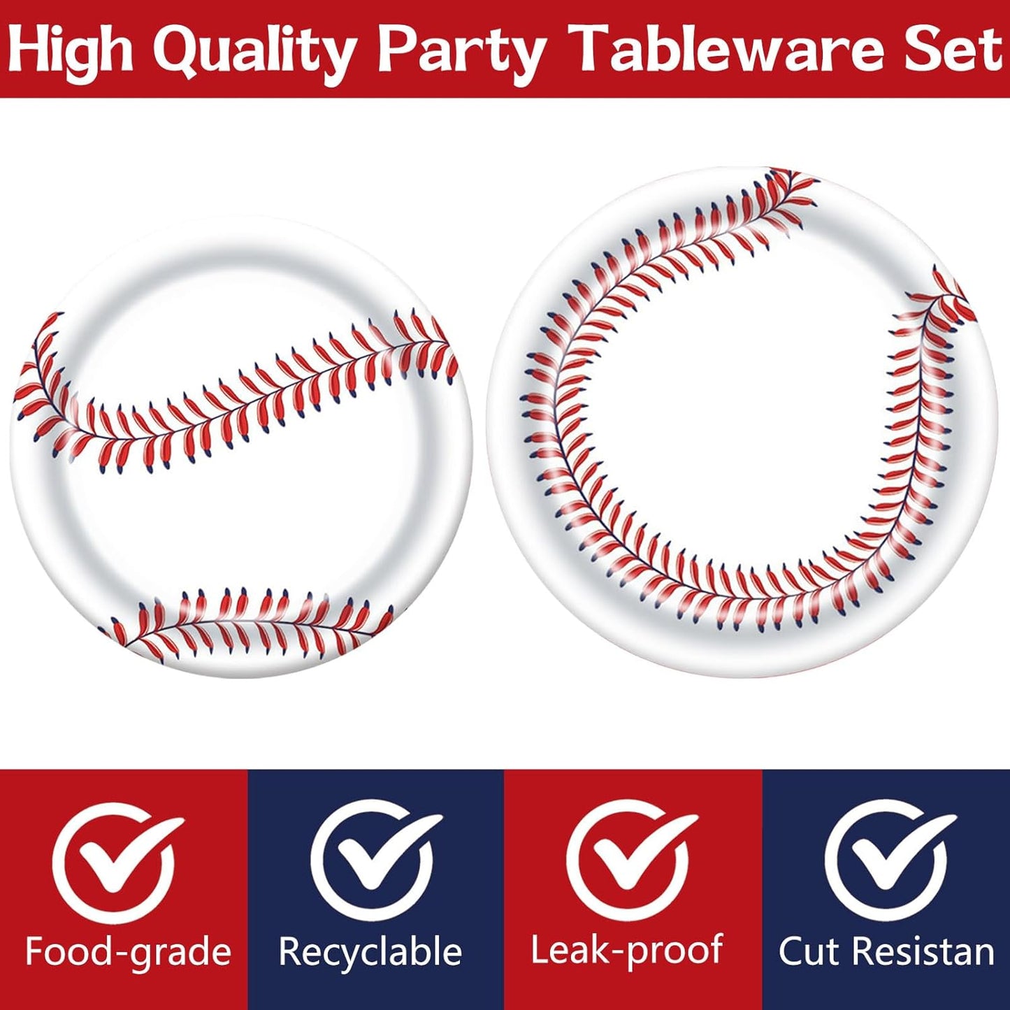 DTDO 96Pcs Baseball Party Supplies Paper Plates Napkins Forks Sport Theme Birthday Party Decorations Gameday Birthday Disposable Dinnerware Tableware for Boys Girls Serves 24