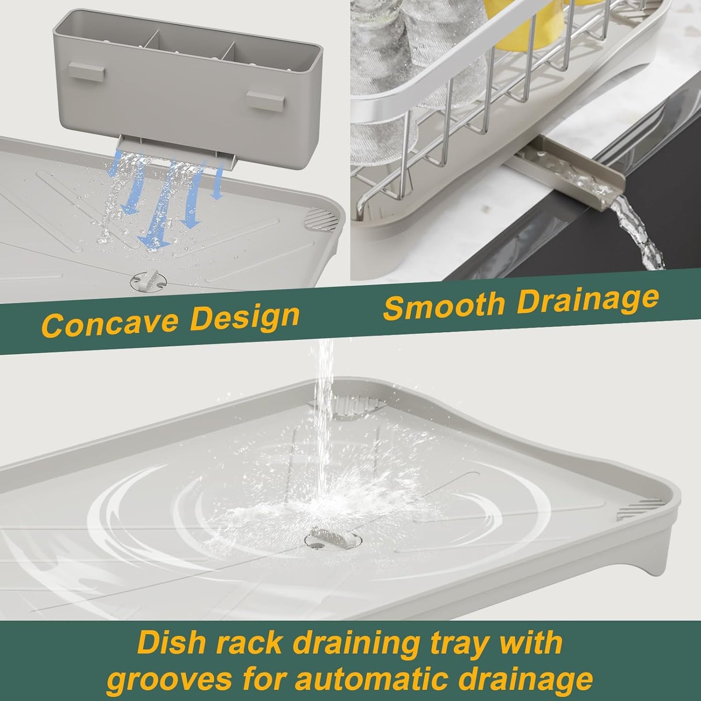 LIYI Dish Drainer,Large Capacity Storage,with Drain Outlet,304 Stainless Steel,Utensil Drain Rack, Multifunctional Kitchen Organizer,White