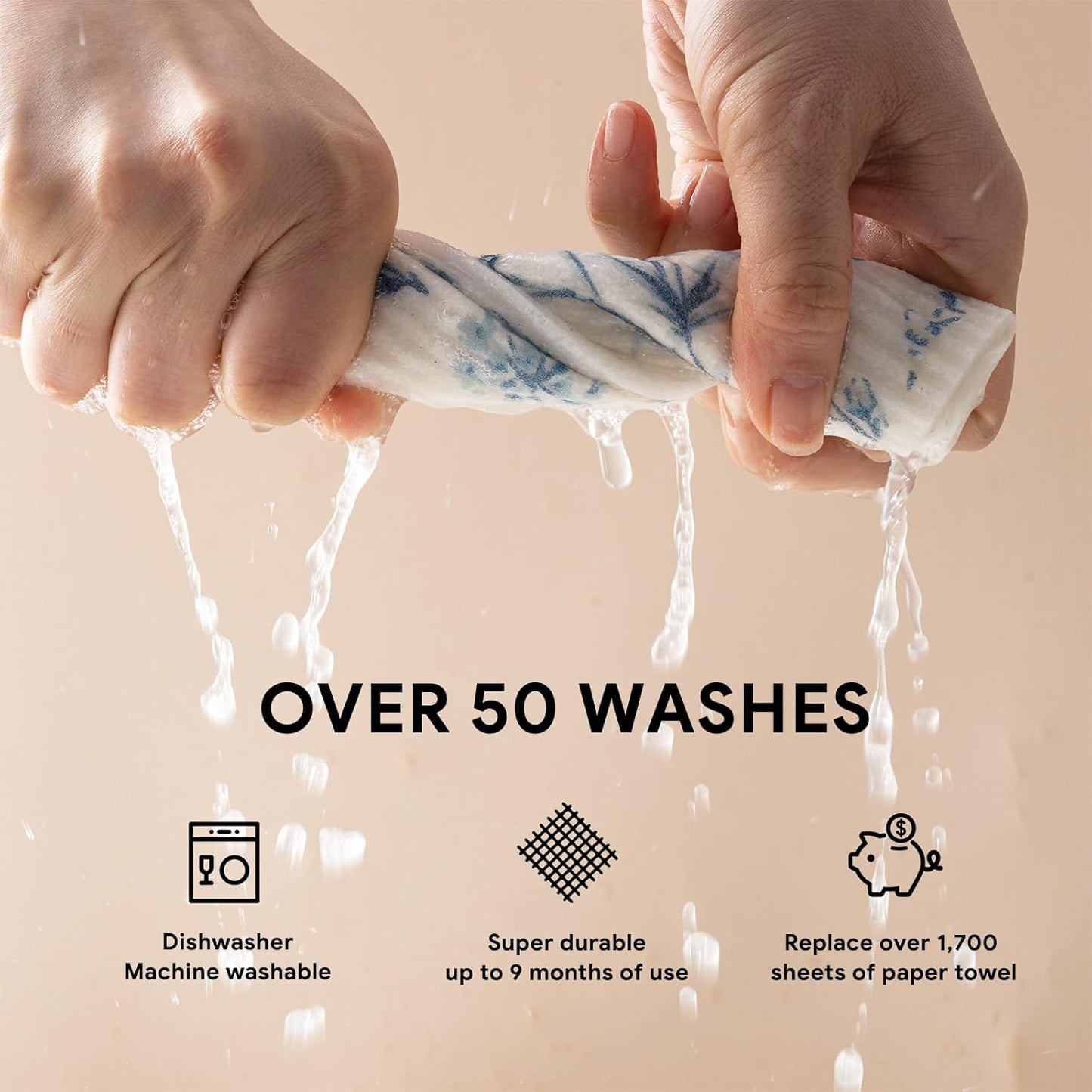 RECYCO Swedish Dishcloths for Kitchen | 6 Pack Foggy Blue Washable Dish Rags | Cellulose Reusable Cleaning Paper Towels | Absorbent Counter Dish Cloth Sponge Kitchen Wipes, 8" L x 7" W