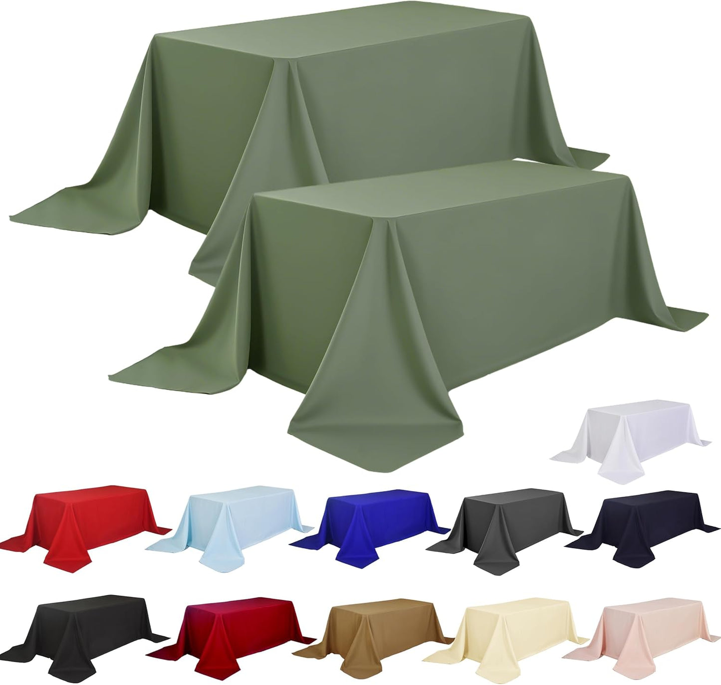 2-Pack Round 120-inch Sage Green Table Cloths, Solid Stain and Wrinkle Resistant Circular Tablecloth, Premium Plain Weave Polyester Fabric Table Linen Covers for Hotel, Banquet