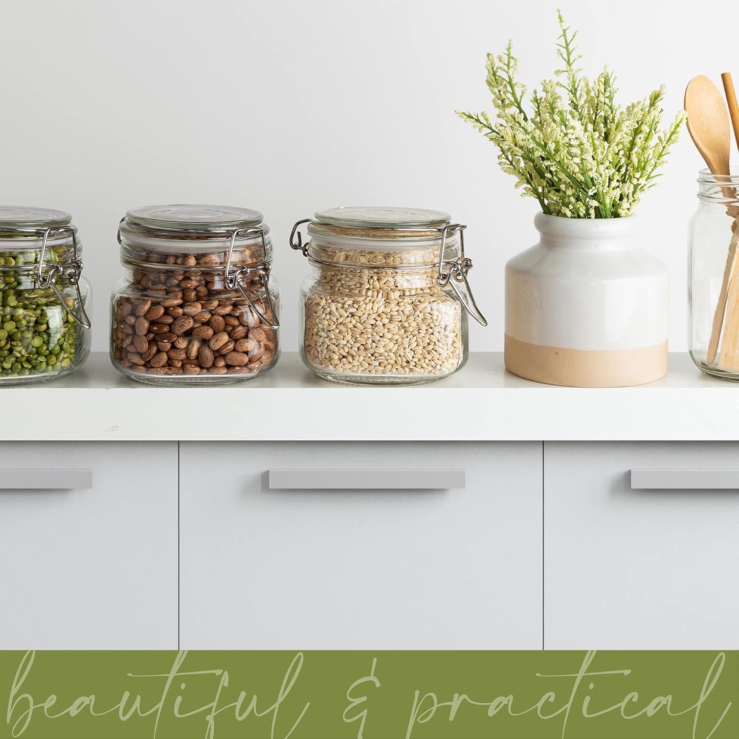 Galashield Glass Jars with Lids Food Storage Airtight Leak Proof Canisters Kitchen [17 oz] Clear