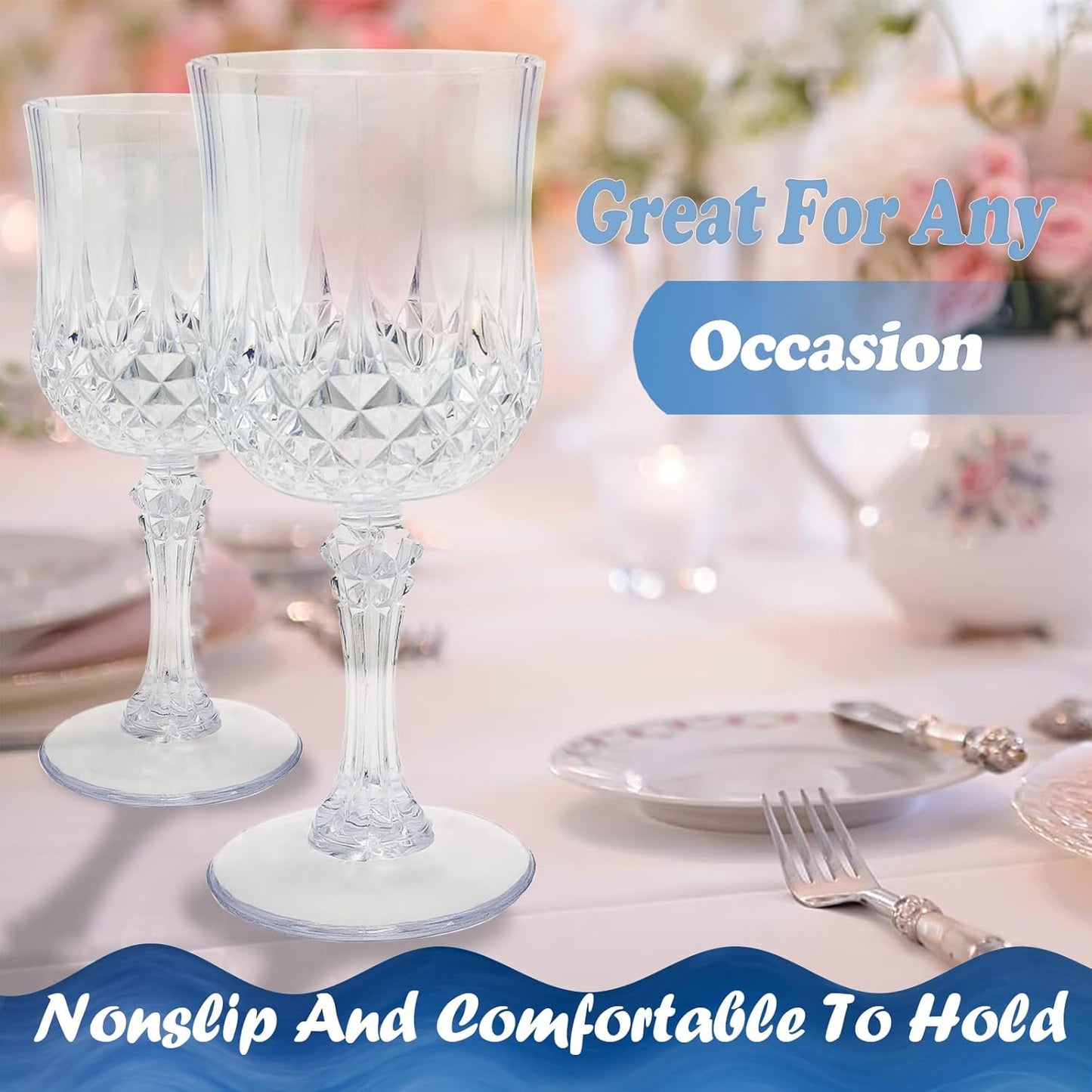24 PCS Plastic Wine Glasses Clear,Reusable Plastic Wine Glasses,White Goblet Glass,Durable and Sturdy Cups Can Be Ssed for Various Parties Such as Weddings!
