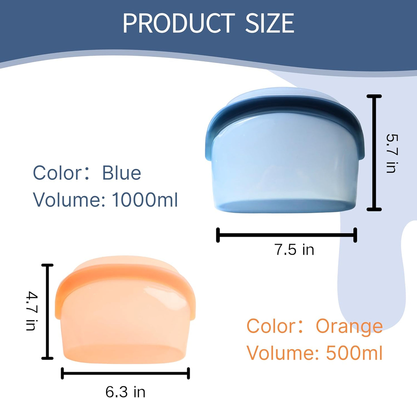 Silicone Storage Bags Reusable Food Storage bag 34oz/17oz 2pcs Dual-Zip Leakproof Seal Wide Stand-Up Base Dual-Texture Dishwasher & Microwave Safe, BPA Free