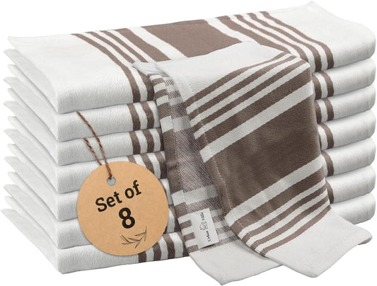 Urban Villa Cotton Dish Cloth Set of 8, Highly Absorbent Super Soft Quick Drying 12x12 Inch Dish Cloths for Kitchen Cleaning & Drying Dishes Mitered Corner Trendy Stripes Kitchen Towels - Grey/White