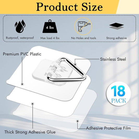 18 Pack Invisible Plate Hangers for The Wall, Vertical Adhesive Wall Plate Hangers for Display, Art, Pictures, Decorative, 2.25 Inch