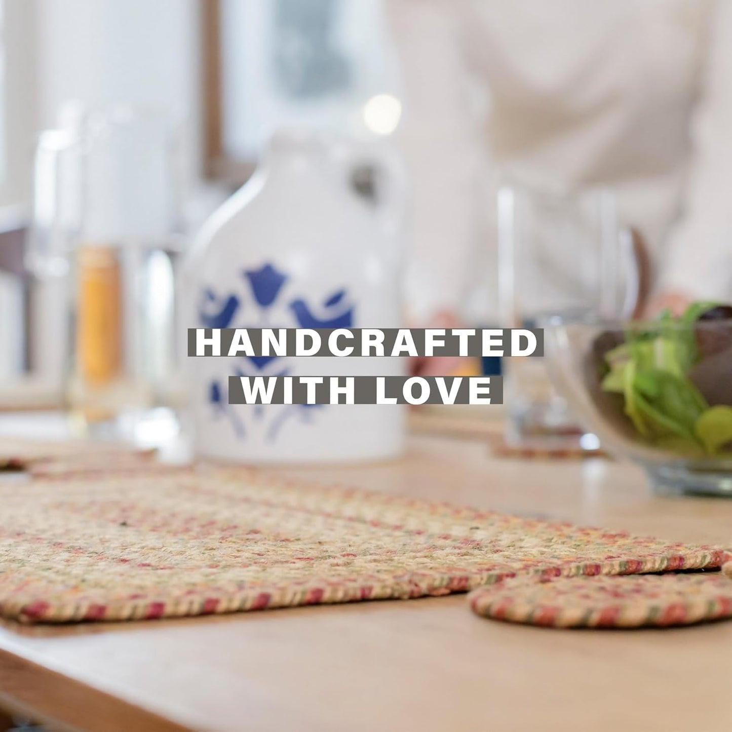 Harvest Jute Braided Placemats, Warm Country Decor, Set of 4, Multicolor 13x19 Oval Table Mats - Vibrant Colors, Durable, Easy to Clean and Protects Furniture