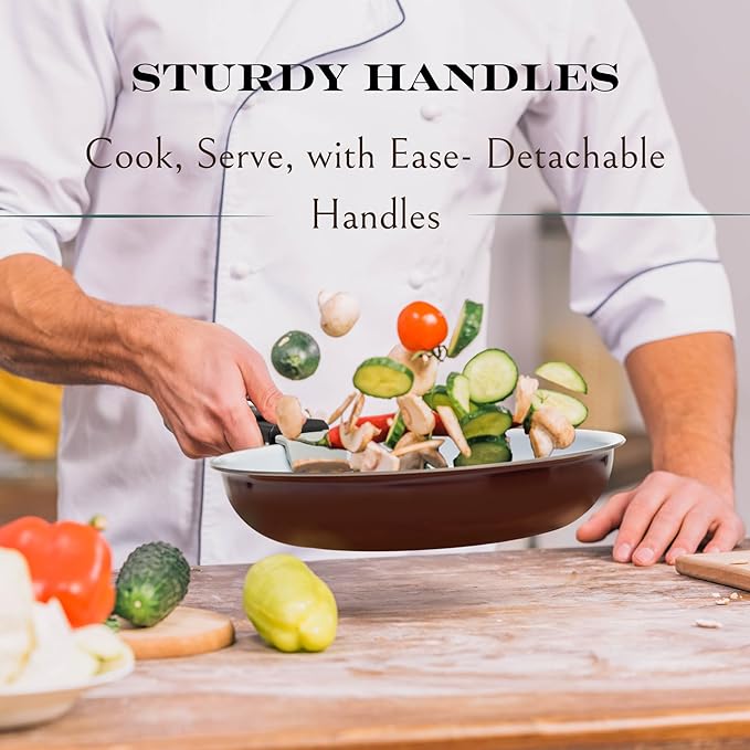 Moss & Stone Aluminum Pots And Pans Set Nonstick, Removable Handle Cookware, Stackable Pots And Pans Set, Dishwasher safe, Induction Pots And Pans, Camping Cookware Set (5 Pcs Burgandy)