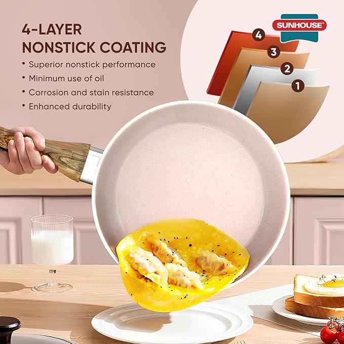 Sunhouse – Durable 9 Inch / 22 Nonstick Skillet, 4-Layer Non-Stick Frying Pan, PFOA-Free, Stay-Cool Handle, Induction Compatible with All Cooktops