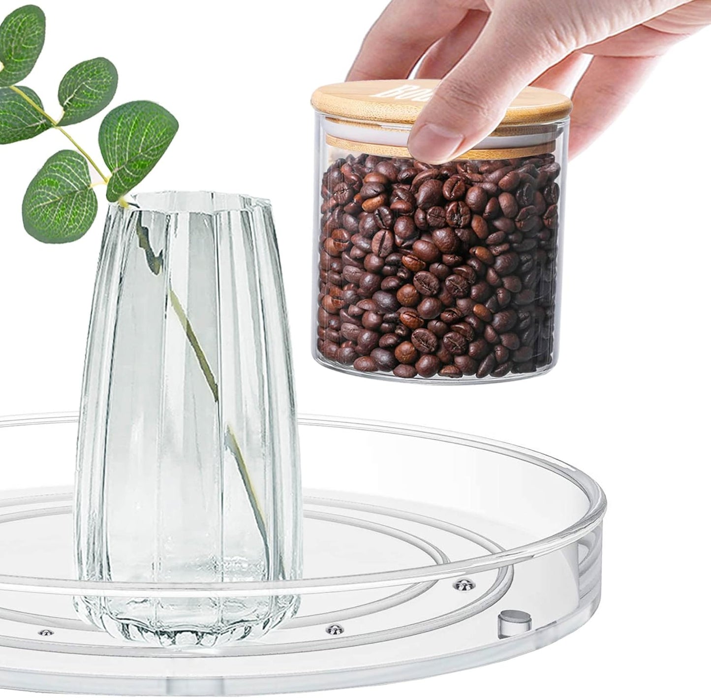 2 Pack Lazy Susan Organizer, 9.25 inch Clear Turntable Organizer for Cabinet, Plastic Lazy Susan Cabinet Organizer for Kitchen Pantry Organization and Storage