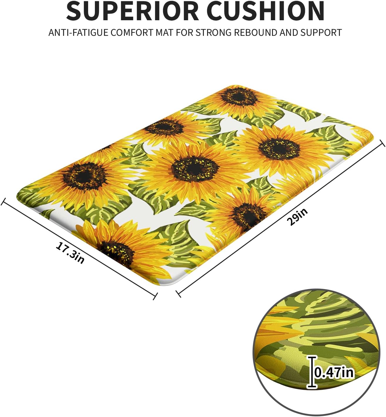 Kitchen Mats Sunflower Kitchen mats for Floor Anti Fatigue Mats for Kitchen Floor Cushioned Non Skid Washable Memory Foam Kitchen Rugs and Mats for Bedroom Office Sink Laundry
