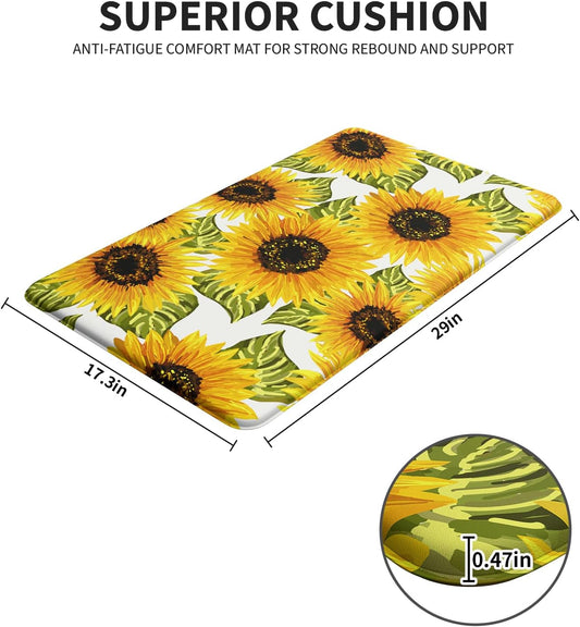 Kitchen Mats Sunflower Kitchen mats for Floor Anti Fatigue Mats for Kitchen Floor Cushioned Non Skid Washable Memory Foam Kitchen Rugs and Mats for Bedroom Office Sink Laundry