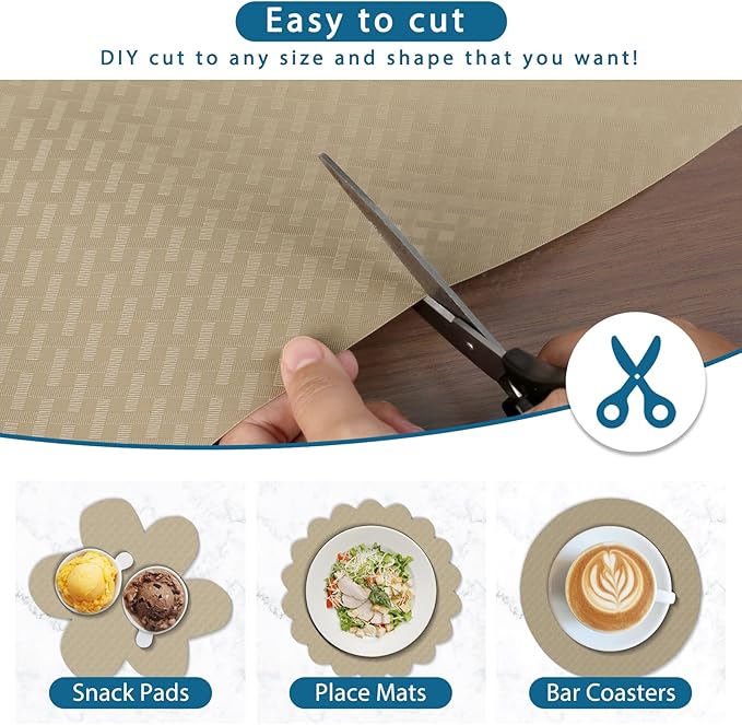 HooTown Kitchen Shelf Liner Drawer Liners, 11.8"W x 157.5"L Non-Adhesive Cabinet Cupboard Liners Refrigerator Waterproof Fridge Mat with Durable Kitchen Cabinet Mat for Drawers, Shelves, Pantry, Khaki