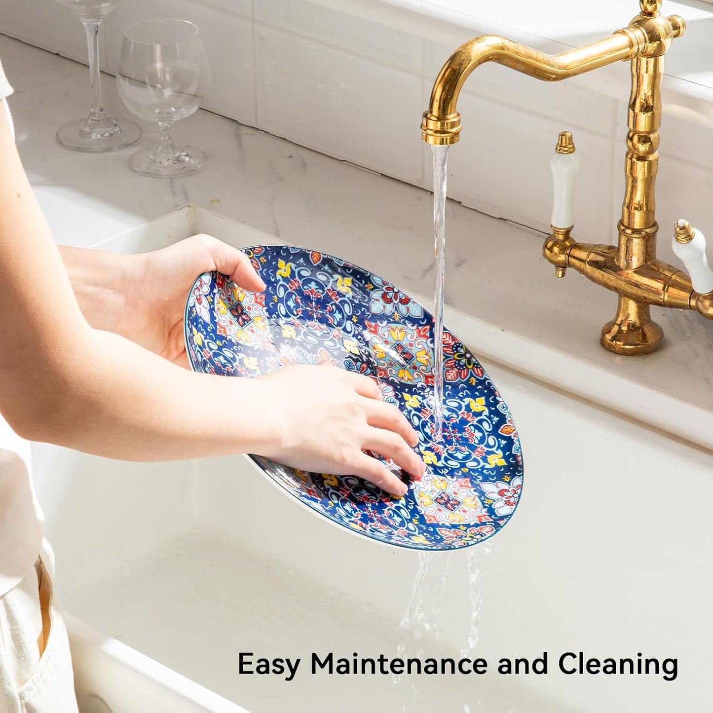 Sweejar Dinner Plates 10.5 Inch,Ceramic Large Plates Set of 6,Bohemian Style Colorful Plate Dishwasher and Microwave Safe Round Porcelain Dessert Plates for Kitchen