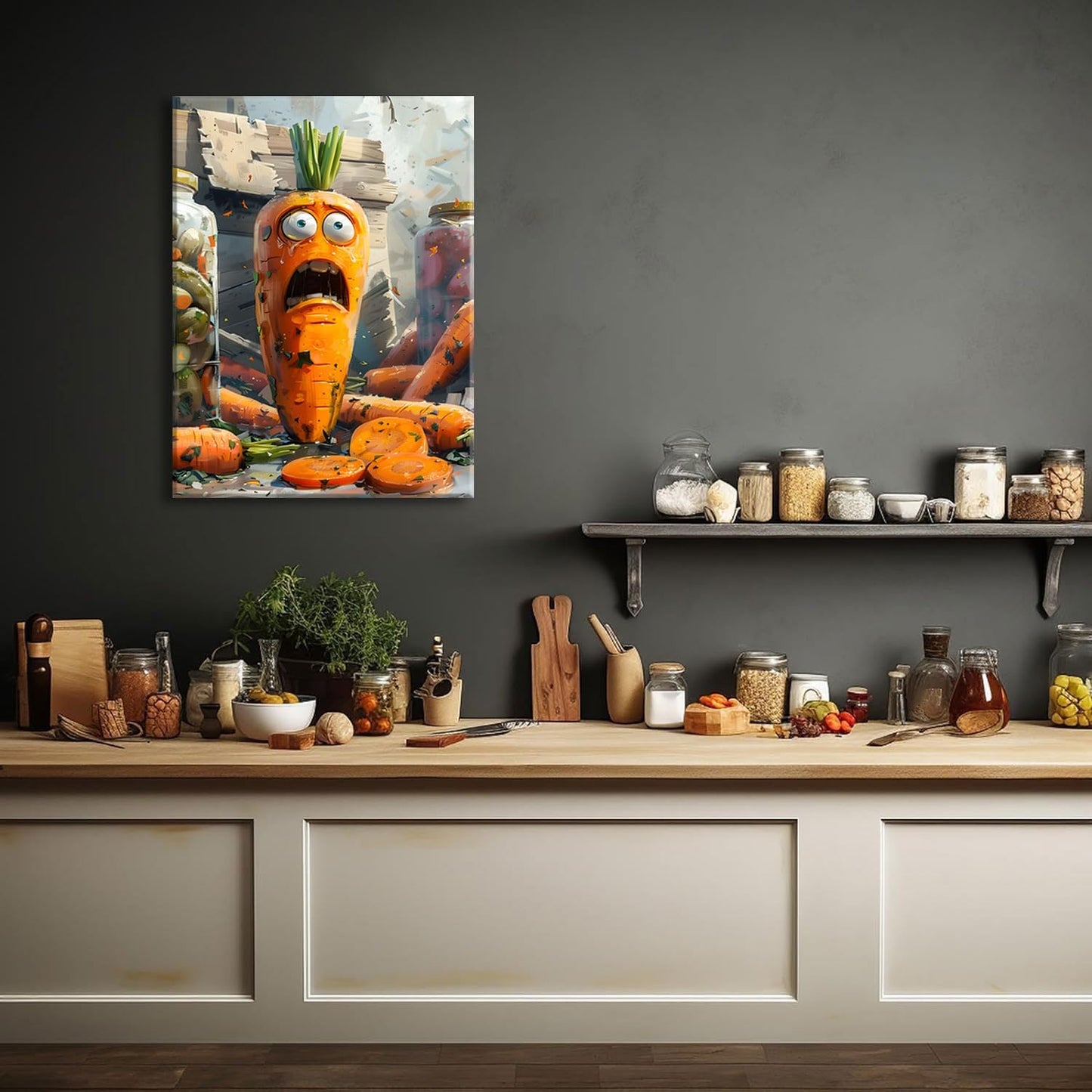 OIQArtOIQ Funny Kitchen Wall Art, Weird Kitchen Wall Decor, Vegetable Paintings Cool Postsers, Food Art, Eclectic Decor Dining Room, Chef Canvas Wall Art Print Artwork, Pickle Pictures
