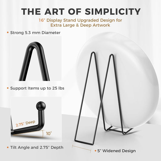 TR-LIFE 16 Inch Black Metal Plate Stand (3 Pack) - Heavy Duty Picture and Display Stand for Large Plates, Frames, Platters and Art