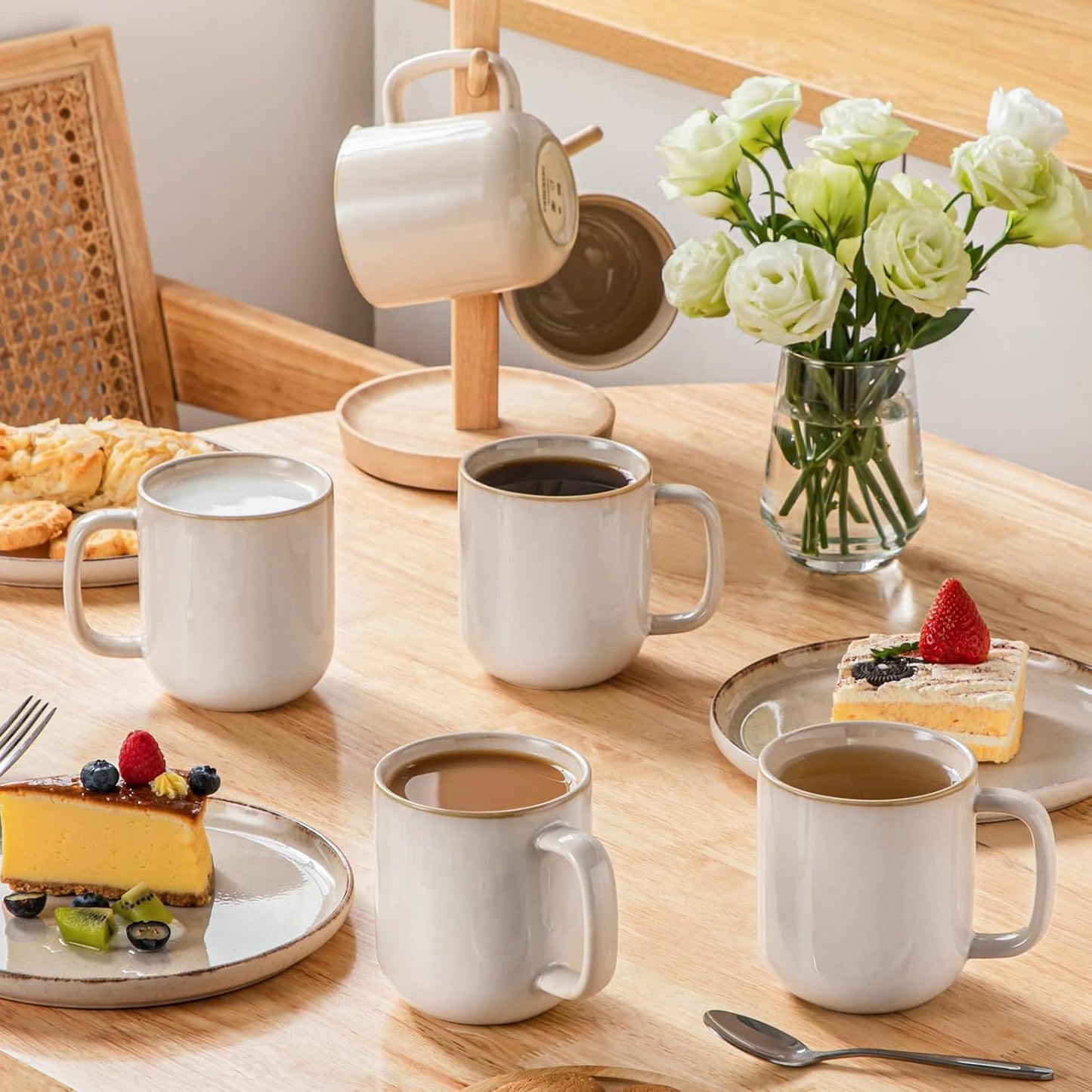 vancasso 16 oz Coffee Mugs Set of 6, Large Ceramic Mug with Handle, Unique Glaze Coffee Cups for Latte, Cappuccino & Hot Cocoa, Dishwasher & Microwave Safe, Beige, Series PLAYA