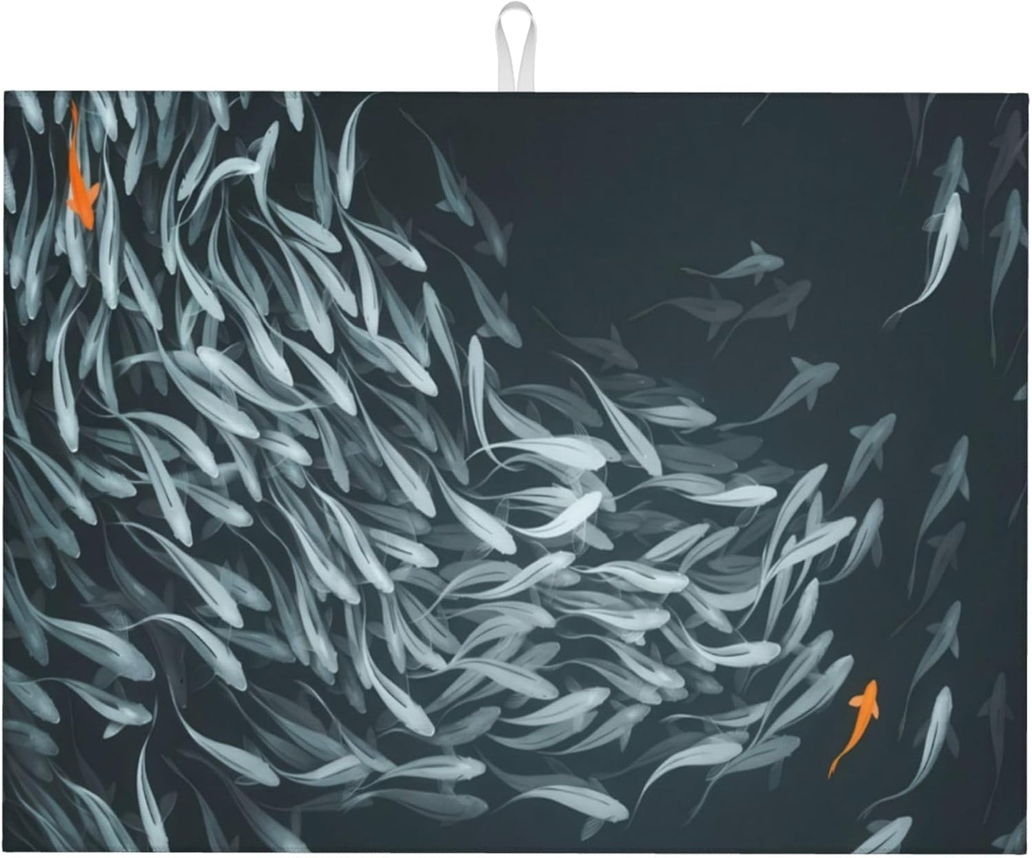 Japanese Fish Dish Drying Mat 18x24 Inch, Microfiber Absorbent Fast Dry Mat Artistic Painting of Fish Large Dish Mat Drying Kitchen Mat, Kitchen Drying Pad for Kitchen Counter Coffee Bar Decor