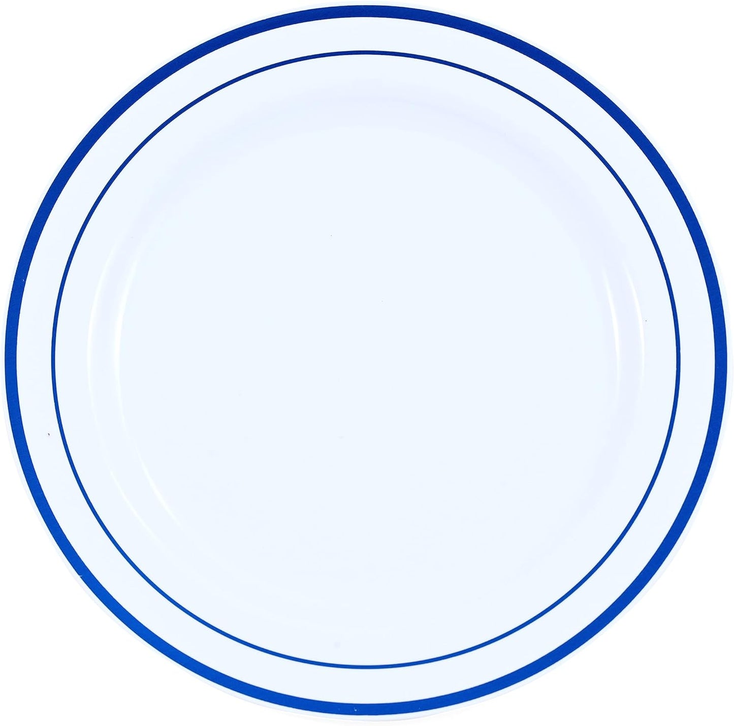 120-Piece Dinner Plastic Plates Set Premium 120 Dinner Plates, Disposable Plates for Party - White Plastic Wedding Plates with Blue Rim