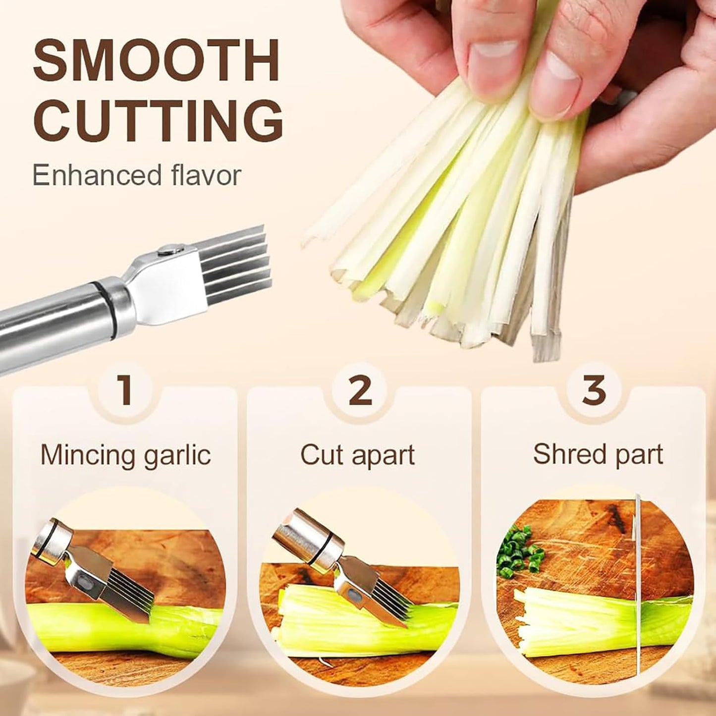 Shred Silk The Knife, 2025 Green Onion Cutter Stainless Steel Chopped Kitchens Slicing Tool Cutter for Vegetables Onion Garlic, Multifunctional Kitchen Food Vegetable Cutter Kitchen Gadget (A 1Pack)