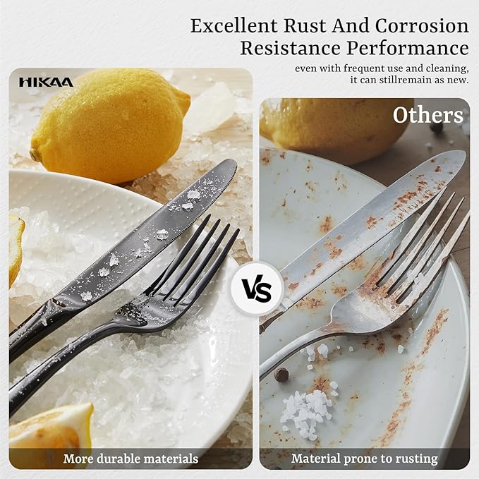 HIKAA Forged Silverware Set Stainless Steel Flatware Set,Service for 4,Matte Satin Polished Cutlery Set,Dishwasher Safe (Black, 20PCS)