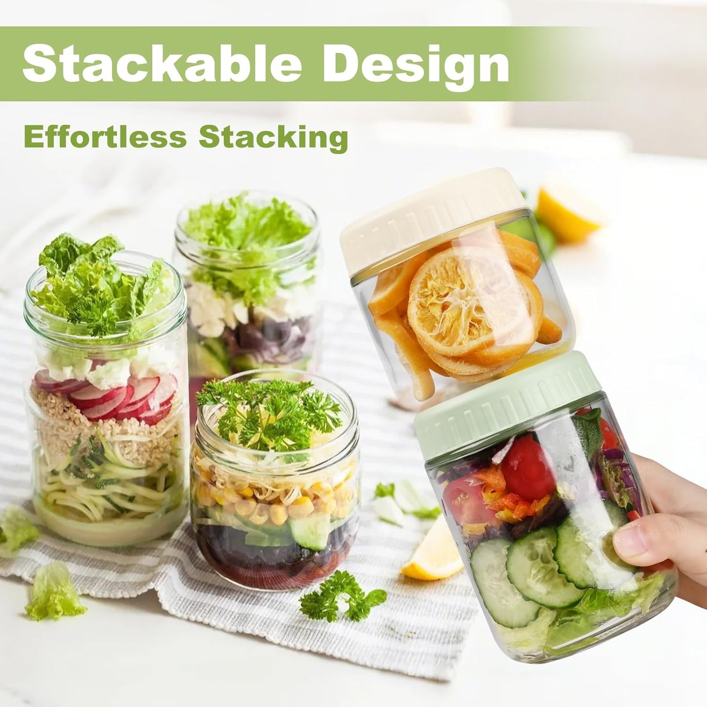 Overnight Oats Containers with Lids, 24oz Glass Jars with Lids 2 pcs, Milk White, Wide Mouth Mason jars for Salad, Yogurt, Snacks, Meal Prep